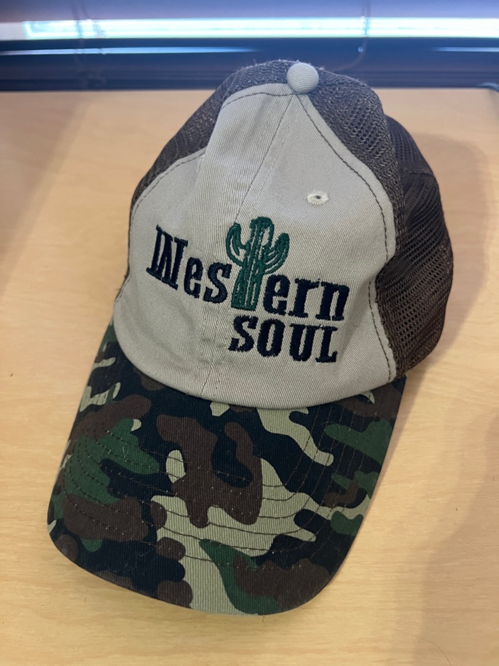 Western Soul Cactus Trucker Hat in Khaki and Camouflage
